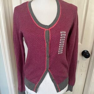 CAbi Geometric Pink and Gray Button-Up Cardigan